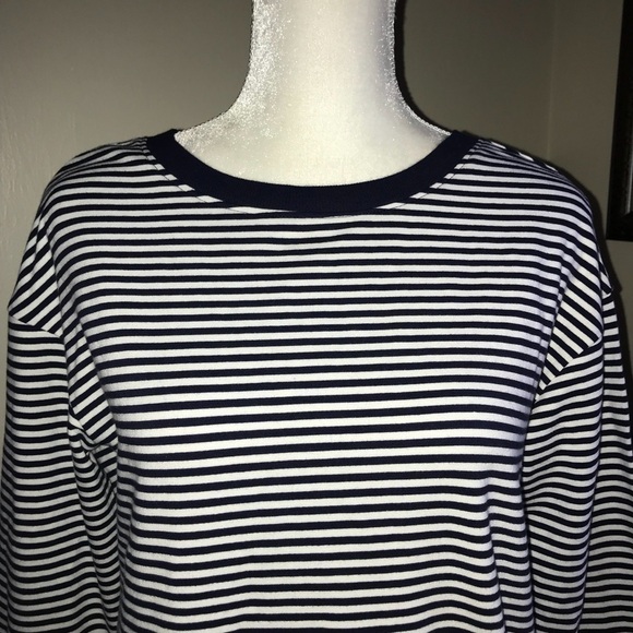 Halogen Navy Stripe Lace Up Back Long Sleeve Top M - Picture 3 of 6